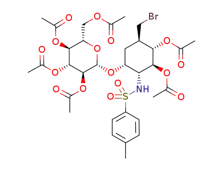 <(1S)-(1,2,4/3,5)-5-Bromomethyl-3,4-dihydroxy-2-(p-toluenesulfonamido)-1-cyclohexyl> β-<*>-glucopyranoside hexaacetate