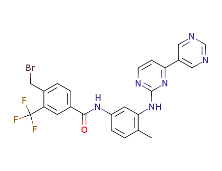 Molecular Structure of 859213-40-4 (4-(bromomethyl)-3-trifluoromethyl-N-{4-methyl-3-[4-(5-pyrimidinyl)pyrimidin-2-ylamino]phenyl}benzamide)