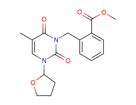 Molecular Structure of 936095-23-7 (3-(2-methoxycarbonylbenzyl)-5-methyl-1-(tetrahydrofuran-2-yl)pyrimidine-2,4-dione)
