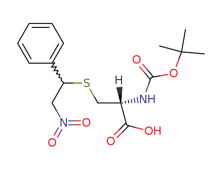 Molecular Structure of 58083-14-0 (L-Cysteine, N-[(1,1-dimethylethoxy)carbonyl]-S-(2-nitro-1-phenylethyl)-)