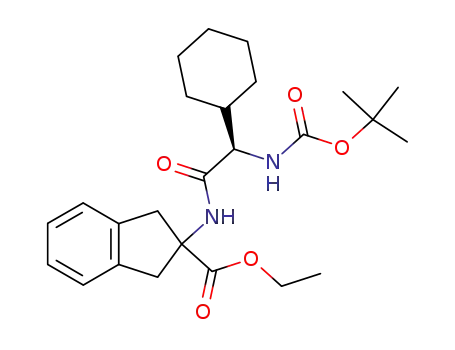 Molecular Structure of 907185-71-1 (2-(R)-(2-tert-butoxycarbonylamino-2-cyclohexyl-acetylamino)indan-2-carboxylic acid ethyl ester)