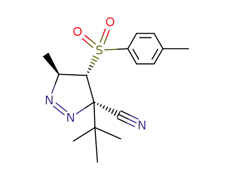 Molecular Structure of 827342-42-7 (3H-Pyrazole-3-carbonitrile,
3-(1,1-dimethylethyl)-4,5-dihydro-5-methyl-4-[(4-methylphenyl)sulfonyl]-,
(3S,4S,5S)-)