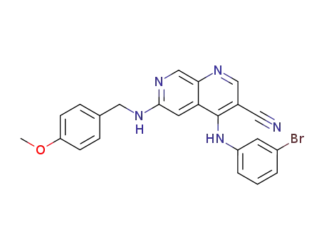 Molecular Structure of 305371-20-4 (4-(3-bromo-phenylamino)-6-(4-methoxy-benzylamino)-[1.7]naphthyridine-3-carbonitrile)