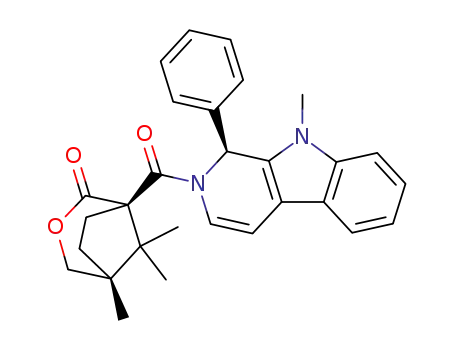 Molecular Structure of 836623-46-2 (1H-Pyrido[3,4-b]indole,
2,9-dihydro-9-methyl-1-phenyl-2-[[(1S,5R)-5,8,8-trimethyl-2-oxo-3-oxabi
cyclo[3.2.1]oct-1-yl]carbonyl]-, (1S)-)