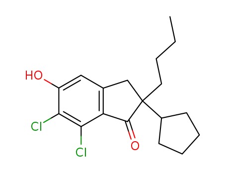 Molecular Structure of 81166-21-4 (1H-Inden-1-one,
2-butyl-6,7-dichloro-2-cyclopentyl-2,3-dihydro-5-hydroxy-)