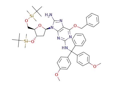 6-benzyloxy-<i>N</i><sup>2</sup>-[bis-(4-methoxy-phenyl)-phenyl-methyl]-9-[4-(<i>tert</i>-butyl-dimethyl-silanyloxy)-5-(<i>tert</i>-butyl-dimethyl-silanyloxymethyl)-tetrahydro-furan-2-yl]-9<i>H</i>-purine-2,8-diamine