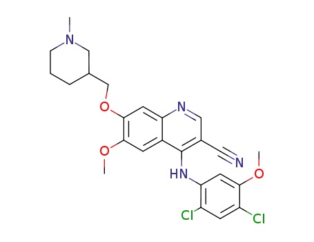 Molecular Structure of 622368-90-5 (4-[(2,4-dichloro-5-methoxyphenyl)amino]-6-methoxy-7-[(1-methylpiperidin-3-yl)methoxy]quinoline-3-carbonitrile)