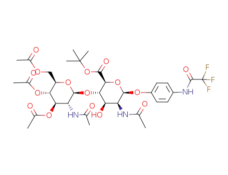 Molecular Structure of 140686-59-5 (tert-butyl <p-trifluoroacetamidophenyl 2-acetamido-4-O-(2-acetamido-3,4,6-tri-O-acetyl-2-deoxy-β-D-glucopyranosyl)-2-deoxy-β-D-mannopyranosid>uronate)