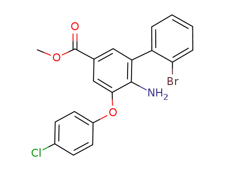 Molecular Structure of 931414-14-1 (6-amino-2'-bromo-5-(4-chloro-phenoxy)-biphenyl-3-carboxylic acid methyl ester)