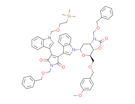 1-<(benzyloxy)methyl>-3,4-dihydro-4-(<3-<<(benzyloxy)methyl>amino>-3-N,4-O-carbonyl-6-O-(4-methoxybenzyl)-2-deoxy-α-D-allopyranosyl>-1H-indol-3-yl)-3-(1-<2-(trimethylsilyl)ethoxymethyl>-1H-indol-3-yl)-1H-pyrrole-2,5-dione