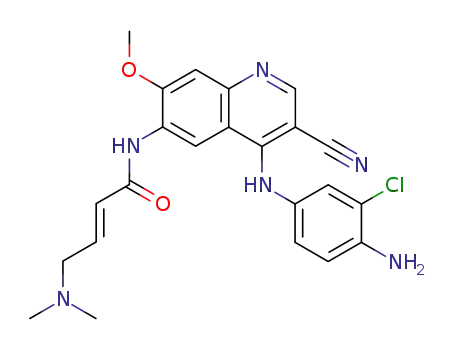 Molecular Structure of 848134-36-1 (2-Butenamide,
N-[4-[(4-amino-3-chlorophenyl)amino]-3-cyano-7-methoxy-6-quinolinyl]-
4-(dimethylamino)-, (2E)-)