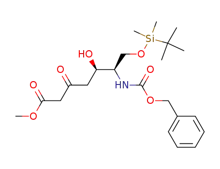 Molecular Structure of 823235-92-3 (Heptanoic acid,
7-[[(1,1-dimethylethyl)dimethylsilyl]oxy]-5-hydroxy-3-oxo-6-[[(phenylmeth
oxy)carbonyl]amino]-, methyl ester, (5R,6R)-)