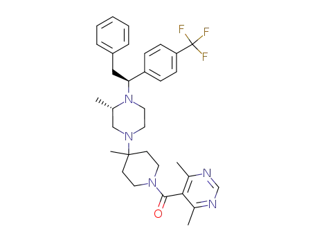 (4,6-Dimethyl-pyrimidin-5-yl)-(4-methyl-4-{(S)-3-methyl-4-[(S)-2-phenyl-1-(4-trifluoromethyl-phenyl)-ethyl]-piperazin-1-yl}-piperidin-1-yl)-methanone