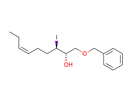 Molecular Structure of 136185-66-5 ((2S<sup>*</sup>,3R<sup>*</sup>,6Z)-1-(Benzyloxy)-3-iodo-6-nonen-2-ol)