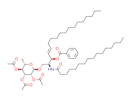 (2S,3R,4E)-2',3',4'-tri-O-acetyl-α-L-rhamnopyranosyl-(1'->1)-2-(hexadecanoylamido)-3-O-benzoyl-4-octadecene-1,3-diol