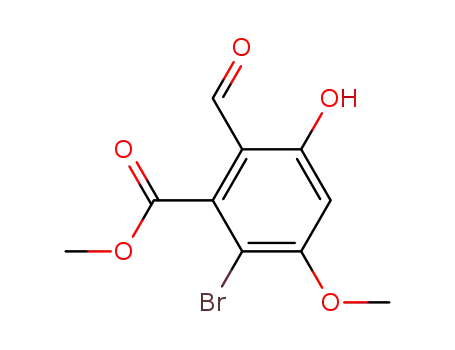 Molecular Structure of 126644-54-0 (Benzoic acid, 2-bromo-6-formyl-5-hydroxy-3-methoxy-, methyl ester)