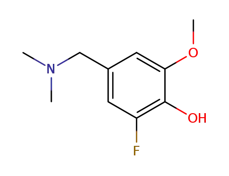 Molecular Structure of 103905-49-3 (4-(DIMETHYLAMINOMETHYL)-6-FLUORO-2-METHOXYPHENOL)