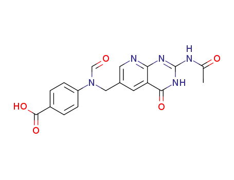 Molecular Structure of 139347-31-2 (Benzoic acid,
4-[[[2-(acetylamino)-1,4-dihydro-4-oxopyrido[2,3-d]pyrimidin-6-yl]methyl
]formylamino]-)