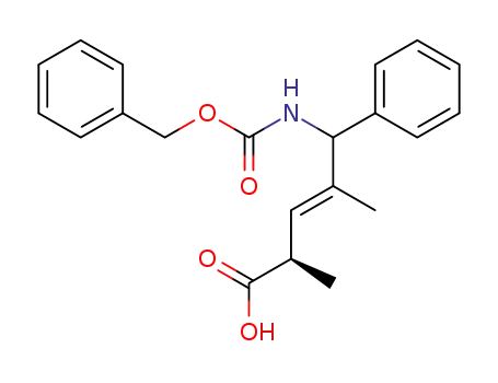 Molecular Structure of 833487-67-5 (3-Pentenoic acid,
2,4-dimethyl-5-phenyl-5-[[(phenylmethoxy)carbonyl]amino]-, (2R,3E)-)