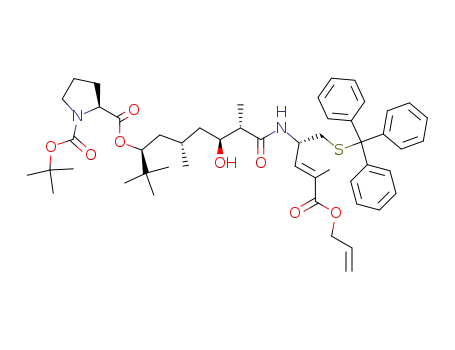 (S)-Pyrrolidine-1,2-dicarboxylic acid 2-[(1S,3S,5S,6S)-6-((E)-(S)-3-allyloxycarbonyl-1-tritylsulfanylmethyl-but-2-enylcarbamoyl)-1-tert-butyl-5-hydroxy-3-methyl-heptyl] ester 1-tert-butyl ester