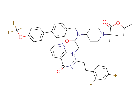 Molecular Structure of 1018816-29-9 (1-methylethyl 2-{4-[{[2-[2-(2,4-difluorophenyl)ethyl]-4-oxopyrido[2,3-d]pyrimidin-1(4H)-yl]acetyl}({4'-[(trifluoromethyl)-oxy]-4-biphenylyl}methyl)amino]-1-piperidinyl}-2-methylpropanoate)