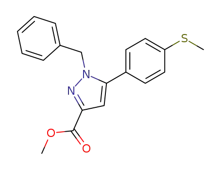 Molecular Structure of 654058-90-9 (1H-Pyrazole-3-carboxylic acid,
5-[4-(methylthio)phenyl]-1-(phenylmethyl)-, methyl ester)