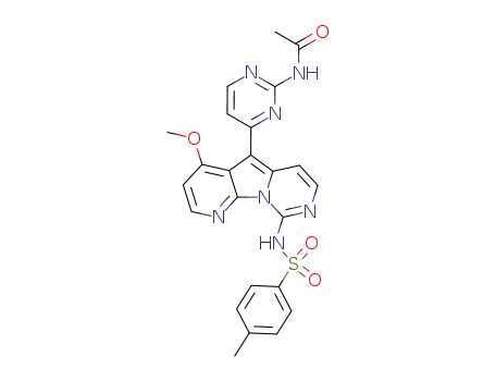 Molecular Structure of 397247-89-1 (5-(2-acetylaminopyrimidin-4-yl)-4-methoxy-9-tosylaminopyrido[3',2':4,5]pyrrolo[1,2-c]pyrimidine)