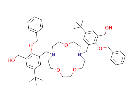 {2-benzyloxy-3-[13-(2-benzyloxy-5-<i>tert</i>-butyl-3-hydroxymethyl-benzyl)-1,4,10-trioxa-7,13-diaza-cyclopentadec-7-ylmethyl]-5-<i>tert</i>-butyl-phenyl}-methanol