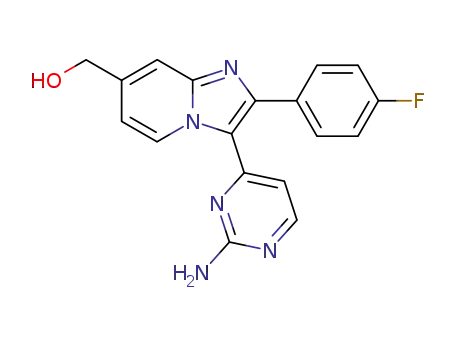 Molecular Structure of 480459-11-8 (Imidazo[1,2-a]pyridine-7-methanol,
3-(2-amino-4-pyrimidinyl)-2-(4-fluorophenyl)-)