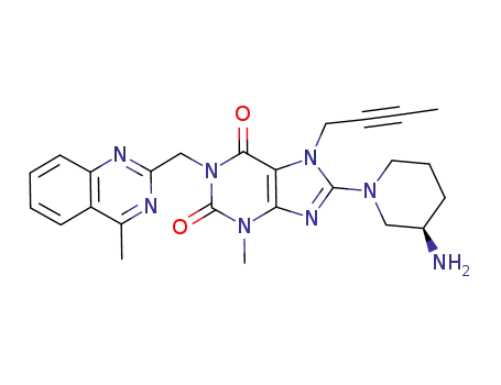 Molecular Structure of 668270-12-0 (1H-Purine-2,6-dione,8-[(3R)-3-amino-1-piperidinyl]-7-(2-butyn-1-yl)-3,7-dihydro-3-methyl-1-[(4-methyl-2-quinazolinyl)methyl]-)