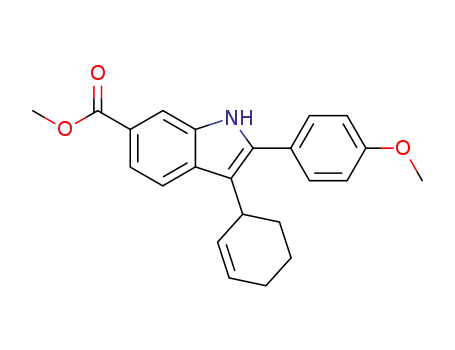 Molecular Structure of 848485-49-4 (1H-Indole-6-carboxylic acid,
3-(2-cyclohexen-1-yl)-2-(4-methoxyphenyl)-, methyl ester)