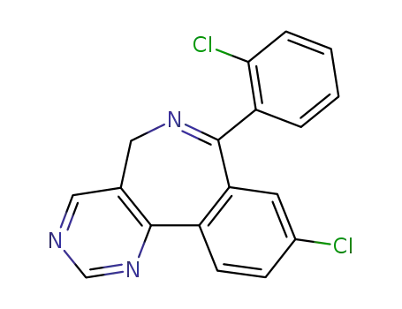 Molecular Structure of 76988-39-1 (9-chloro-7-(2-chlorophenyl)-5H-pyrimido(5,4-d)(2)benzazepine)