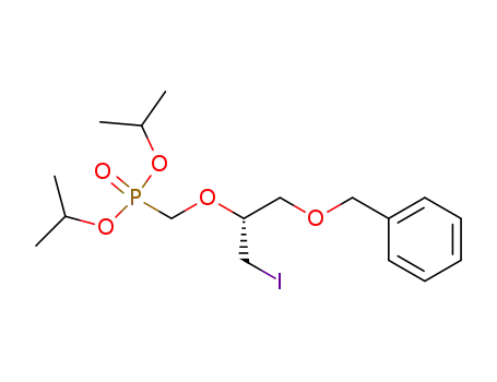Molecular Structure of 138247-61-7 (Phosphonic acid, [[1-(iodomethyl)-2-(phenylmethoxy)ethoxy]methyl]-,
bis(1-methylethyl) ester, (R)-)