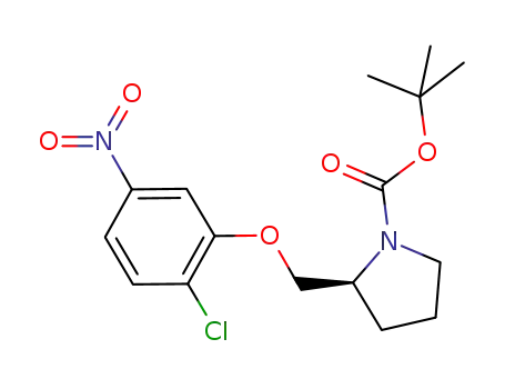 Molecular Structure of 884342-72-7 (1-Pyrrolidinecarboxylic acid, 2-[(2-chloro-5-nitrophenoxy)methyl]-,
1,1-dimethylethyl ester, (2S)-)