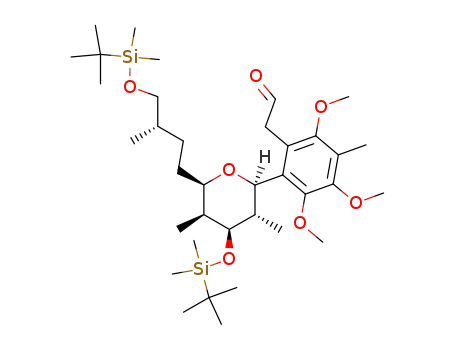 Molecular Structure of 717916-62-6 ((2-{(2R,3S,4S,5S,6R)-4-(tert-Butyl-dimethyl-silanyloxy)-6-[(S)-4-(tert-butyl-dimethyl-silanyloxy)-3-methyl-butyl]-3,5-dimethyl-tetrahydro-pyran-2-yl}-3,4,6-trimethoxy-5-methyl-phenyl)-acetaldehyde)