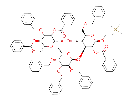 2-(trimethylsilyl)ethyl 4,6-O-benzylidene-2-O-benzoyl-3-O-benzyl-β-D-mannopyranosyl-(1->4)-[2,3,4-tri-O-benzyl-α-L-fucopyranosyl-(1->3)]-2-O-benzoyl-6-O-benzyl-β-D-glucopyranoside