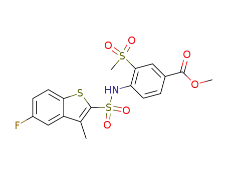 Benzoic acid,
4-[[(5-fluoro-3-methylbenzo[b]thien-2-yl)sulfonyl]amino]-3-(methylsulfonyl
)-, methyl ester