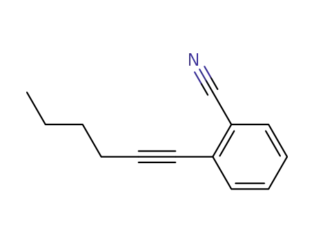 Molecular Structure of 110166-78-4 (Benzonitrile, 2-(1-hexynyl)-)