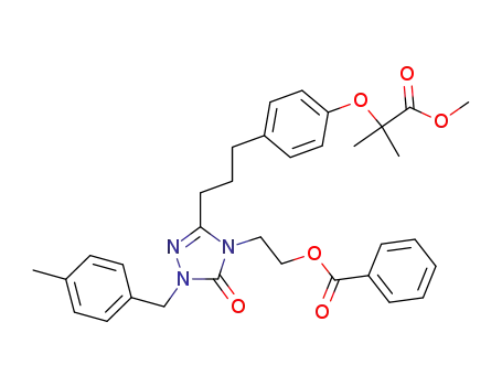 Molecular Structure of 623176-92-1 (benzoic acid 2-[3-{3-[4-(1-methoxycarbonyl-1-methylethoxy)phenyl]propyl}-1-(4-methylbenzyl)-5-oxo-1,5-dihydro-[1,2,4]triazol-4-yl]ethyl ester)