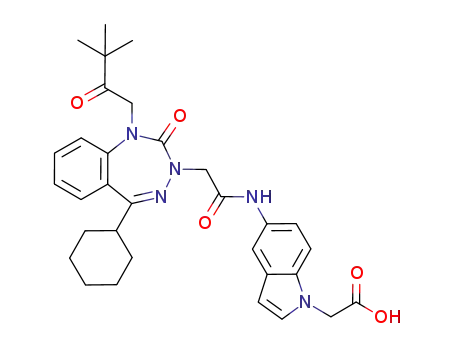 Molecular Structure of 528884-66-4 (1H-Indole-1-acetic acid,
5-[[[5-cyclohexyl-1-(3,3-dimethyl-2-oxobutyl)-1,2-dihydro-2-oxo-3H-1,3,4
-benzotriazepin-3-yl]acetyl]amino]-)
