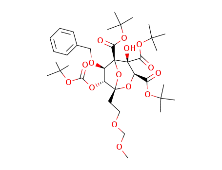 Molecular Structure of 644981-53-3 (tri-tert-butyl (1S,3S,4S,5R,6R,7R)-6-benzyloxy-7-(tert-butoxycarbonyl)oxy-4-hydroxy-1-[2-(methoxymethoxy)ethyl]-2,8-dioxabicyclo[3.2.1]octane-3,4,5-tricarboxylate)