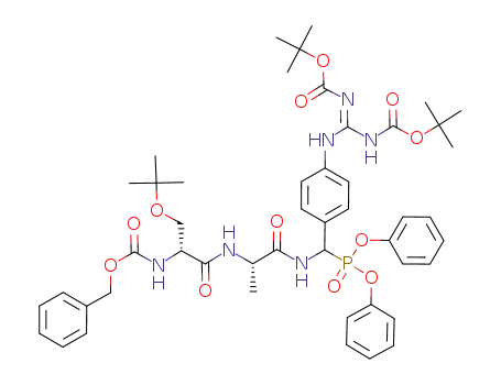 Molecular Structure of 695172-15-7 (diphenyl ((N-benzyloxycarbonyl-O-tert-butyl-D-seryl)-L-alanyl)amino-(4-(N,N'-bis(tert-butyloxycarbonyl)guanyl)phenyl)methanephosphonate)