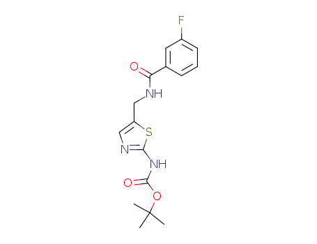 Molecular Structure of 878376-14-8 (Carbamic acid, [5-[[(3-fluorobenzoyl)amino]methyl]-2-thiazolyl]-,
1,1-dimethylethyl ester)