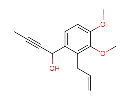 Molecular Structure of 550358-34-4 (Benzenemethanol, 3,4-dimethoxy-2-(2-propenyl)-a-1-propynyl-)