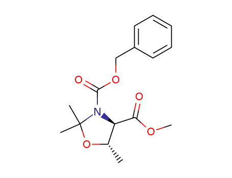 Molecular Structure of 374072-93-2 (phenylmethyl-(5S,4R)-4-(methoxycarbonyl)-2,2,5-trimethyl-1,3-oxazolidine-3-carboxylate)