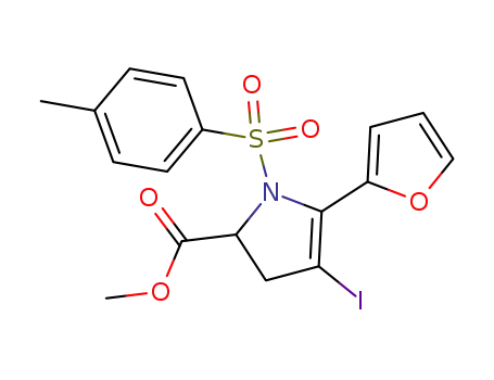 Molecular Structure of 216988-57-7 (methyl 5-(2-furyl)-4-iodo-1-(4-tolylsulfonyl)-2,3-dihydropyrrole-2-carboxylate)