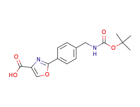 Molecular Structure of 622847-21-6 (4-Oxazolecarboxylic acid,
2-[4-[[[(1,1-dimethylethoxy)carbonyl]amino]methyl]phenyl]-)