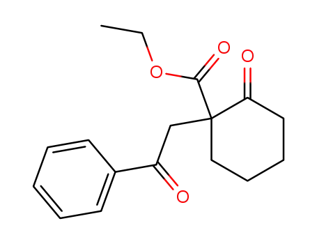 Molecular Structure of 101747-07-3 (Cyclohexanecarboxylic acid, 2-oxo-1-(2-oxo-2-phenylethyl)-, ethyl ester)