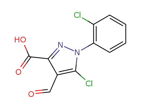 Molecular Structure of 857075-15-1 (1H-Pyrazole-3-carboxylic acid, 5-chloro-1-(2-chlorophenyl)-4-formyl-)