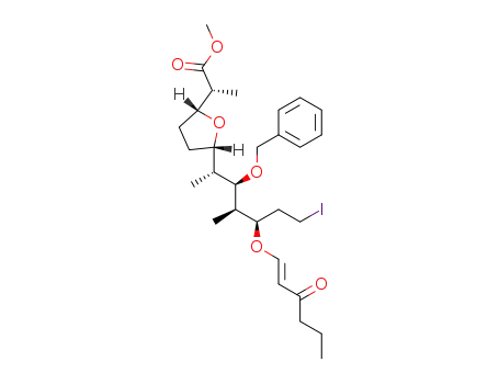 (R)-2-{(2R,5S)-5-[(1R,2R,3R,4R)-2-Benzyloxy-6-iodo-1,3-dimethyl-4-((E)-3-oxo-hex-1-enyloxy)-hexyl]-tetrahydro-furan-2-yl}-propionic acid methyl ester